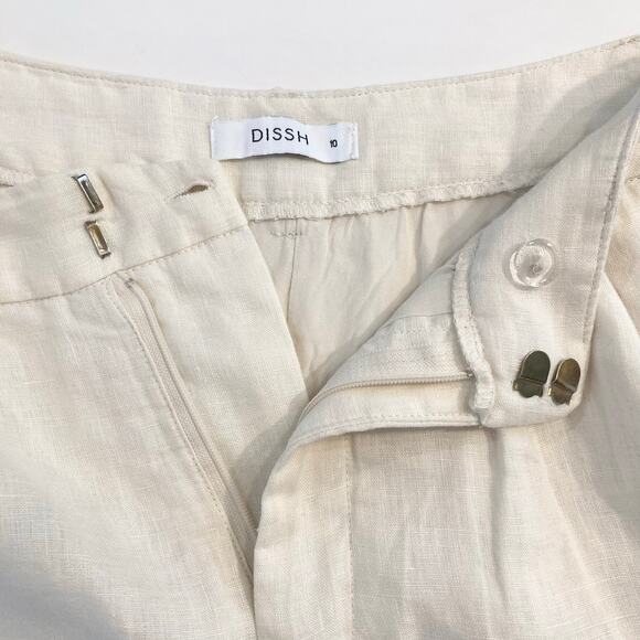 NWOT DISSH Shorts Women AUS-10 US~6~8 Waist 28”Linen Ivory Pleated Faux-Pockets - Picture 6 of 14